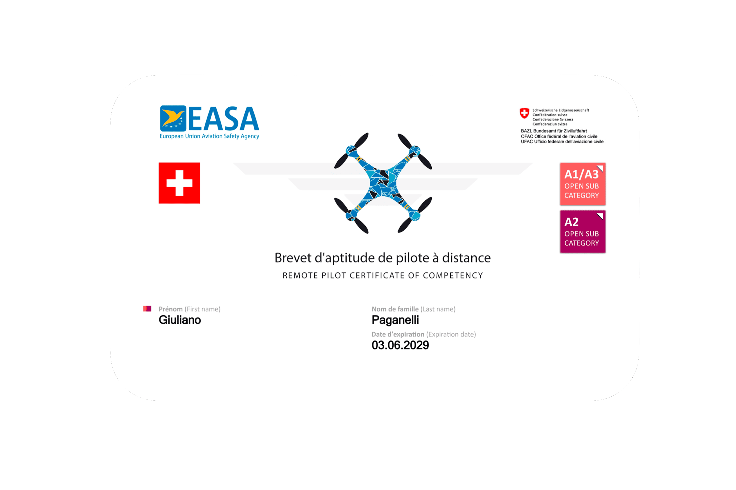 Permis drone en suisse A2-A1-A3